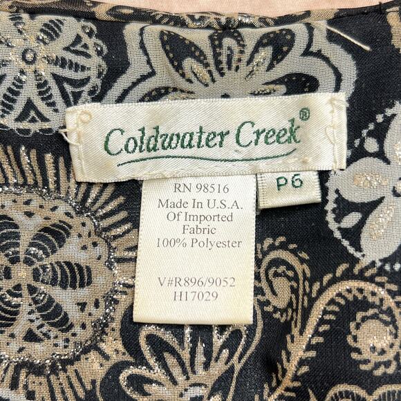 Vintage Y2K Coldwater Creek Mesh Layered Floral Blouse Metallic Round Neck Boho - Picture 4 of 6